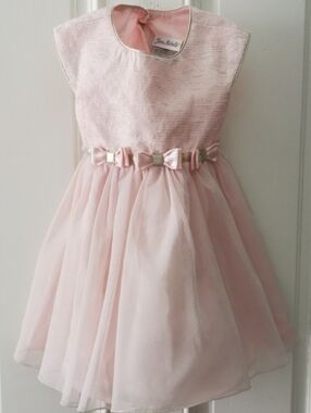 Girls Jona Michelle Soft Blush Party Dress with Gold Accents and Bows. Size 3